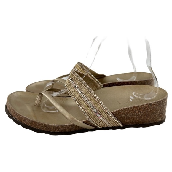 Nine West sandals size 11 gold Italian leather sequins Bollywood festival - Picture 5 of 11